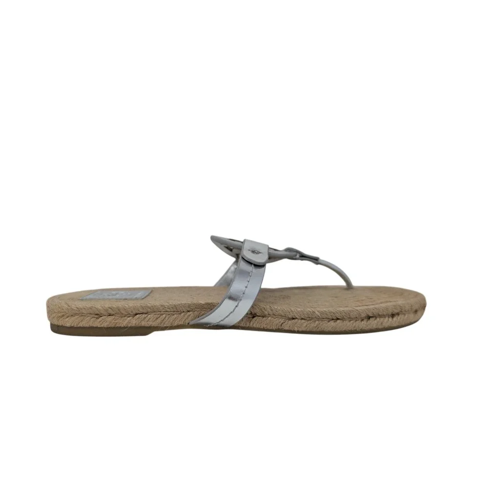 Tory Burch Miller Silver Metallic Espadrille Thong Sandals Size 10